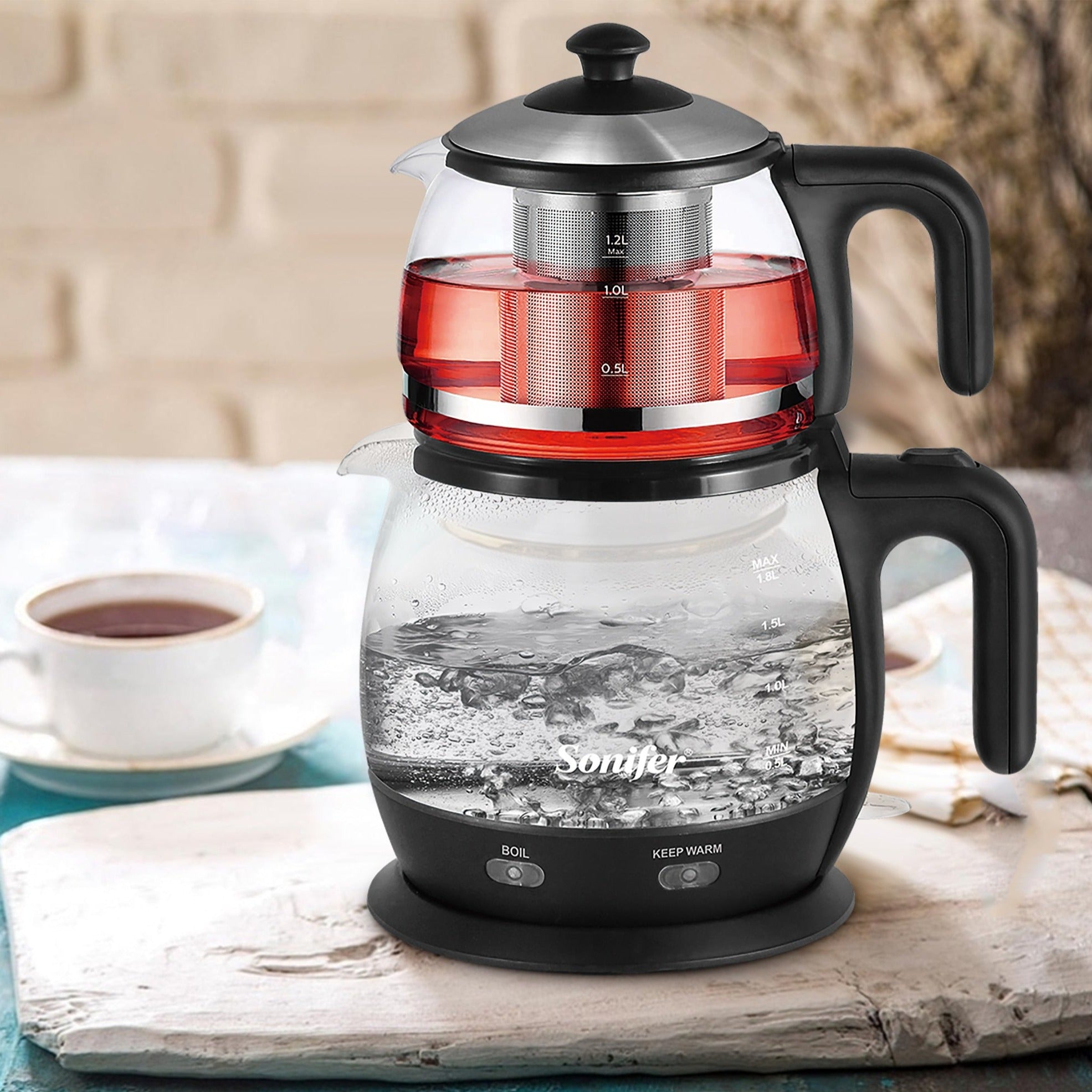 double theiere turque en verre electrique 18l 12l 2