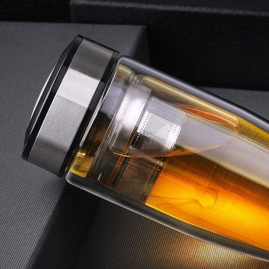 mug infuseur en verre double paroi avec couvercle 380ml