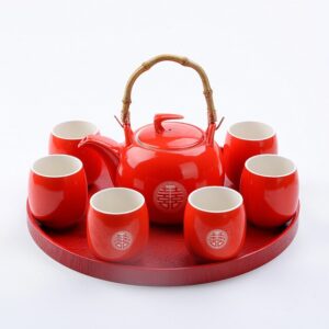 theiere en porcelaine rouge 880ml 2