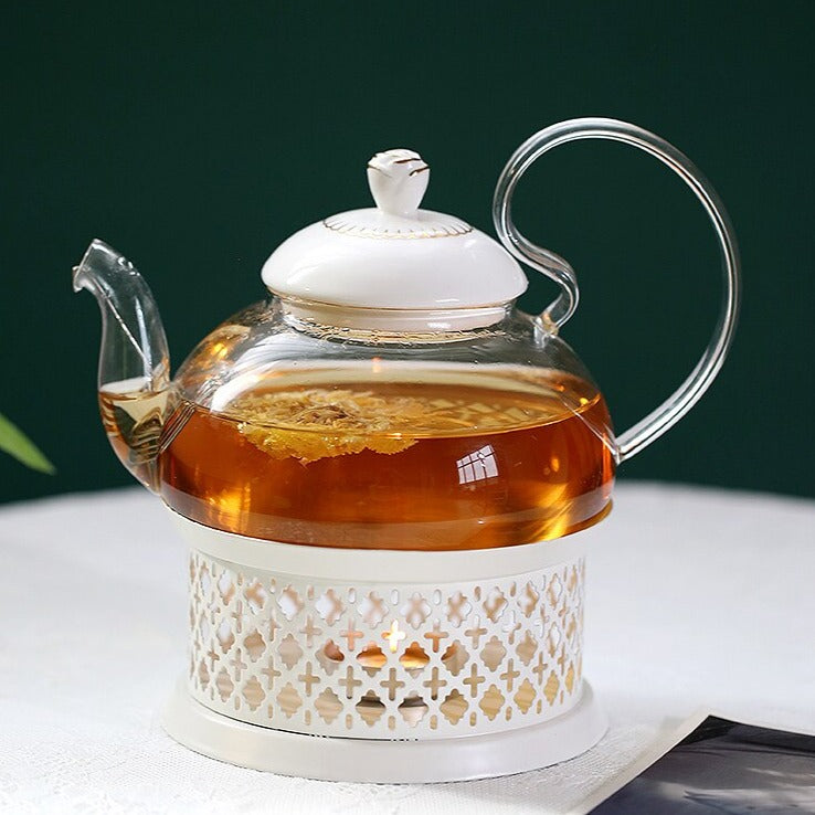 theiere en verre et porcelaine avec rechaud 600ml 2