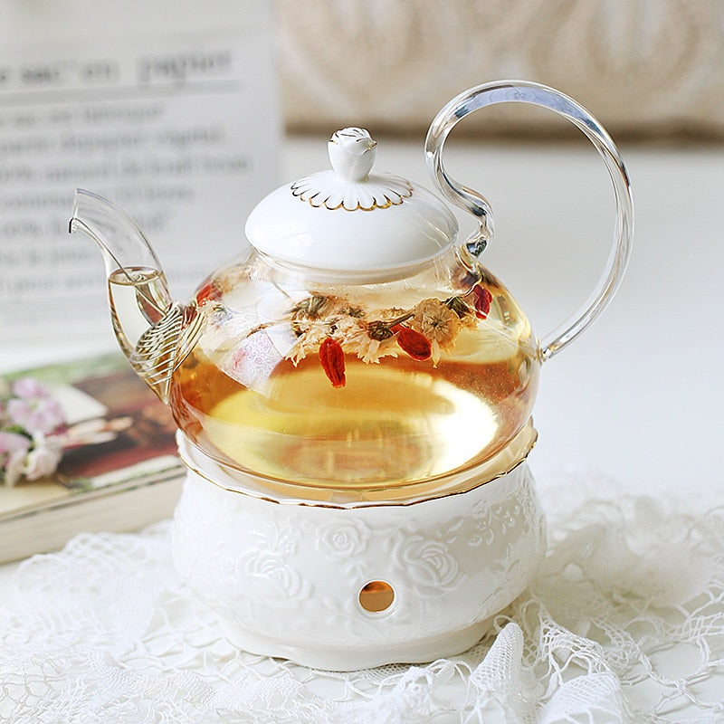 theiere en verre et porcelaine avec rechaud 600ml 4