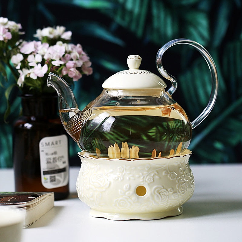 theiere en verre et porcelaine avec rechaud 600ml 6