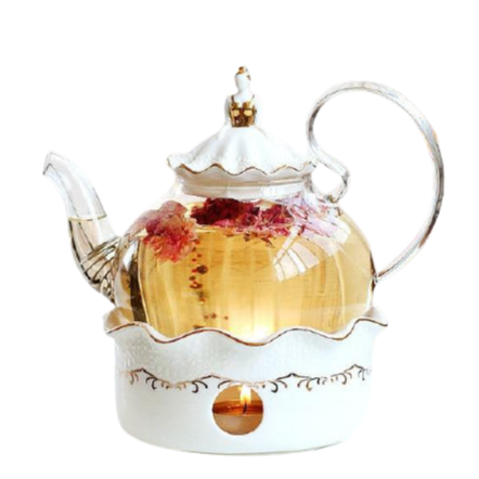 theiere en verre et porcelaine avec rechaud 600ml