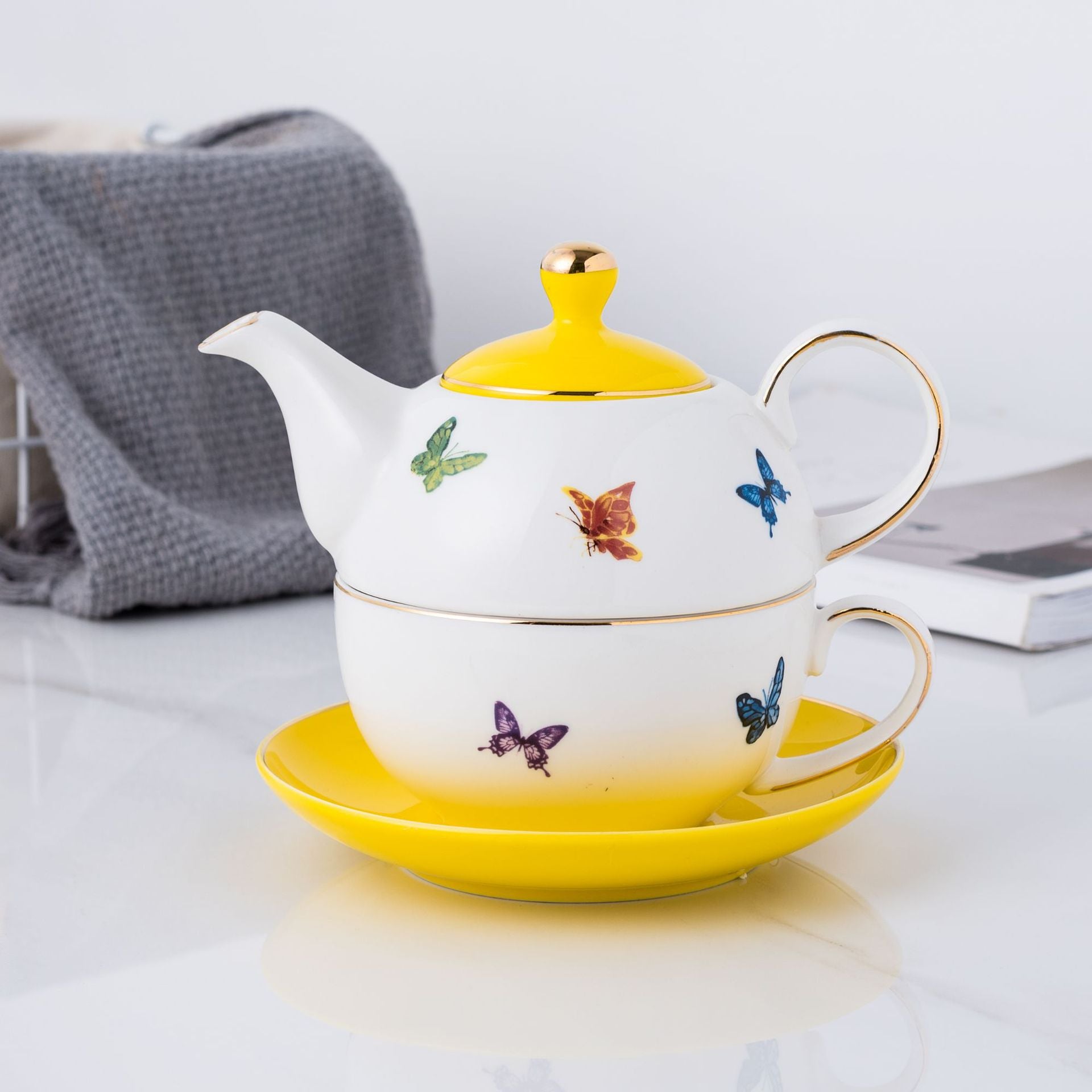theiere solitaire porcelaine papillon ou fleur 450ml 2