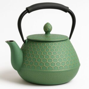 Théière En Fonte Émaillée Motif Nid D'abeille Vert