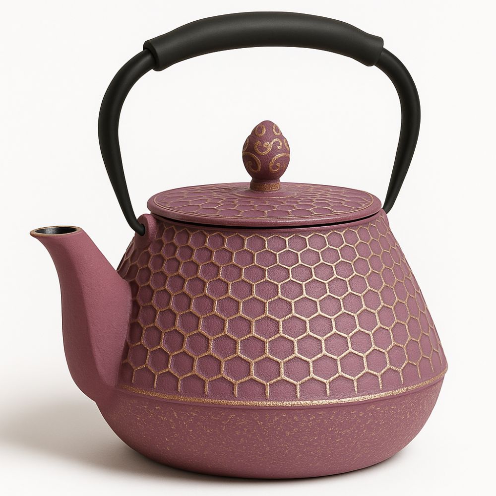 Théière En Fonte Émaillée Motif Nid D'abeille Violet