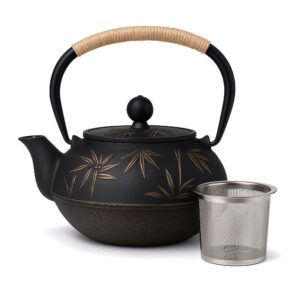 Théière en Fonte Bambou Serein – Motif Feuilles Dorées