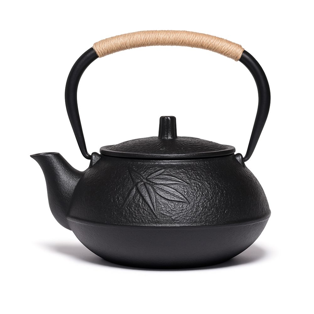Théière en Fonte Feuille Nocturne – Motif Bambou Ton sur Ton