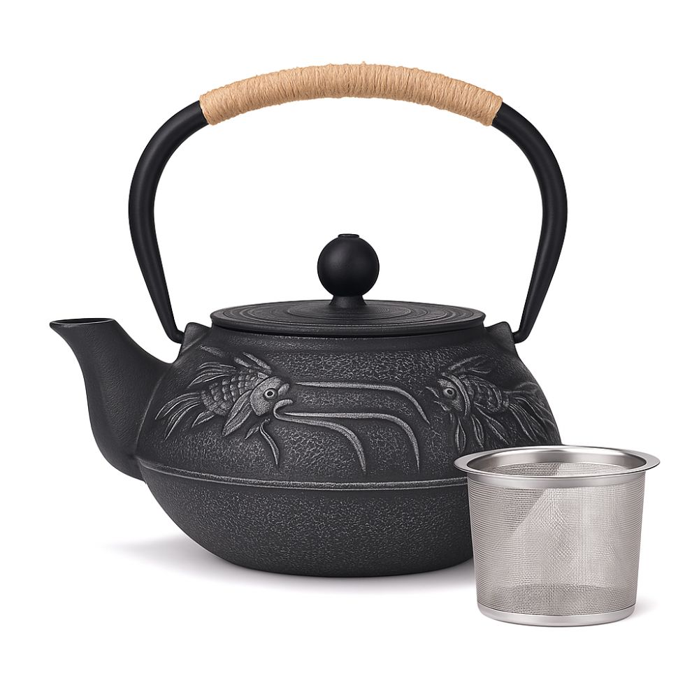 Théière Japonaise En Fonte Nung - Carrée, Noire Et Rouge - Bon état