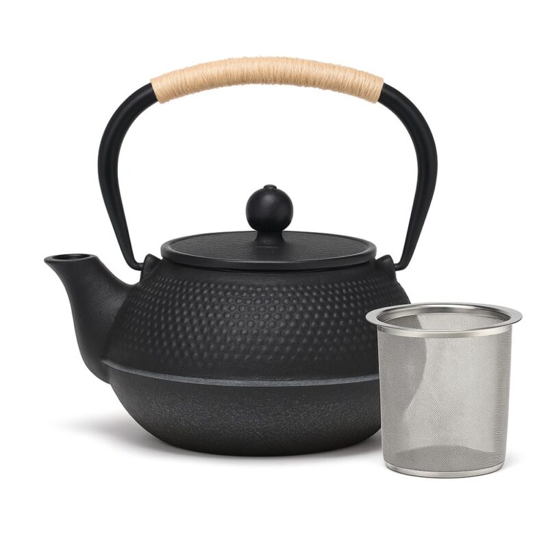 Théière en Fonte Lune Perlée – Motif Éclats Martelés
