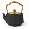 Théière en Fonte Octogonale – Motifs Bambou & Anse Dorée
