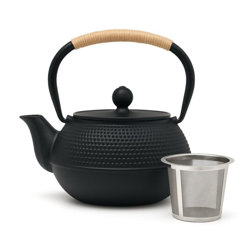 Théière En Fonte Texture Classique Avec Filtre – Noire Martelée Théière en Fonte Texture Classique – Noire Martelée