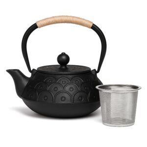 Théière En Fonte Vague Noire Avec Filtre – Motif Seigaiha Minimal Théière en Fonte Vague Noire – Motif Seigaiha Minimal