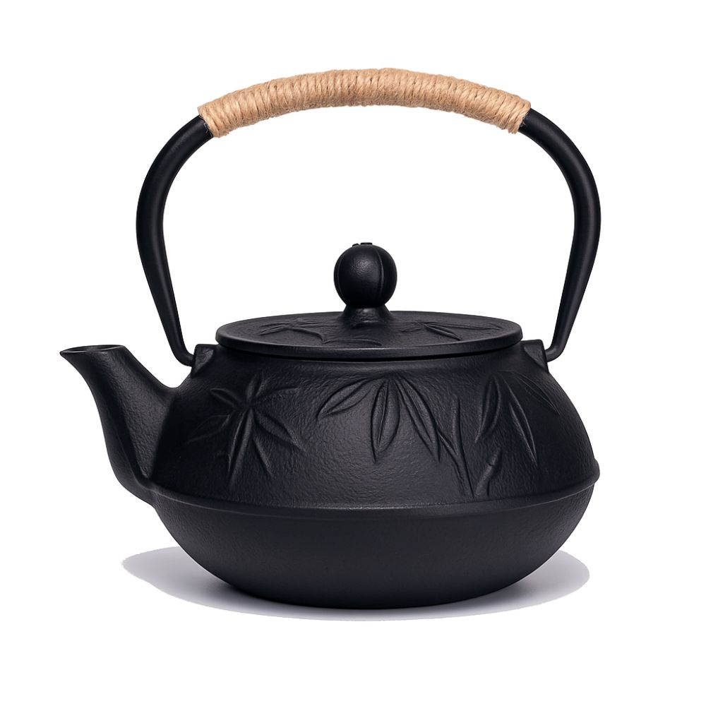 Théière en Fonte Feuilles Sauvages – Motif Naturel Relief