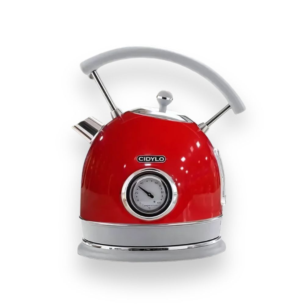 Bouilloire Sans Plastique 1,8L rouge avec thermomètre intégré et poignée grise