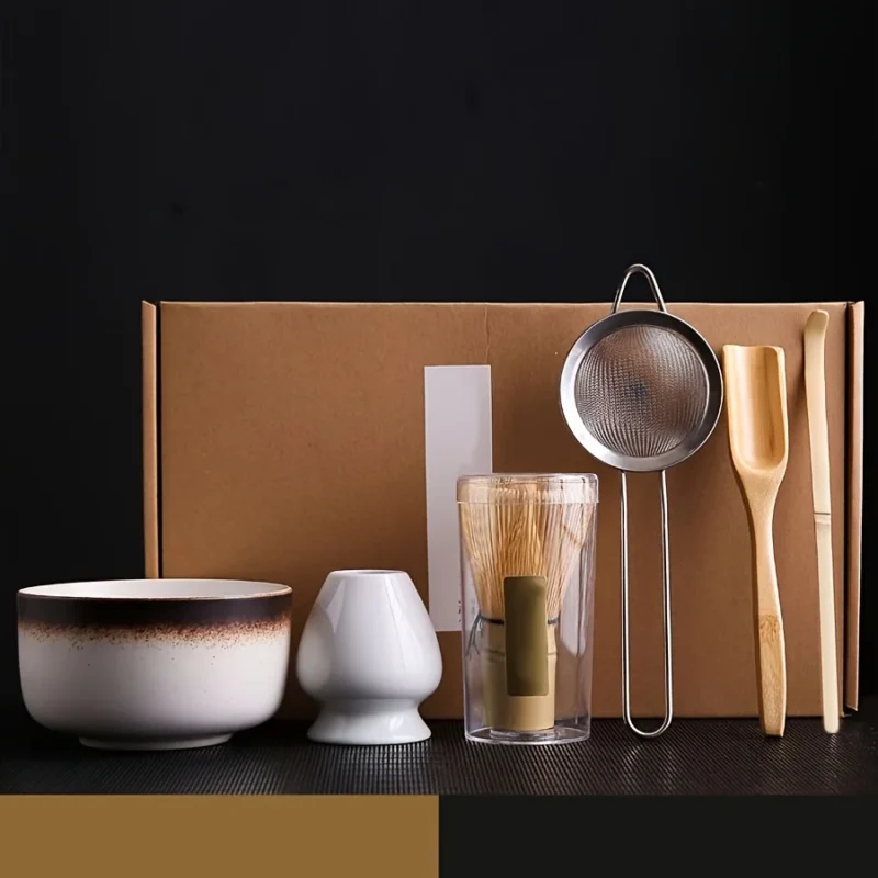 S153e6a6444d24f96ab9391df125c42d6Z.webp Set complet pour cérémonie de thé matcha avec bol, fouet, cuillère et tamis métallique