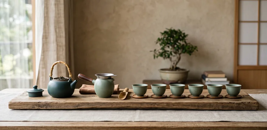 Service à thé gongfu sur un plateau en bois