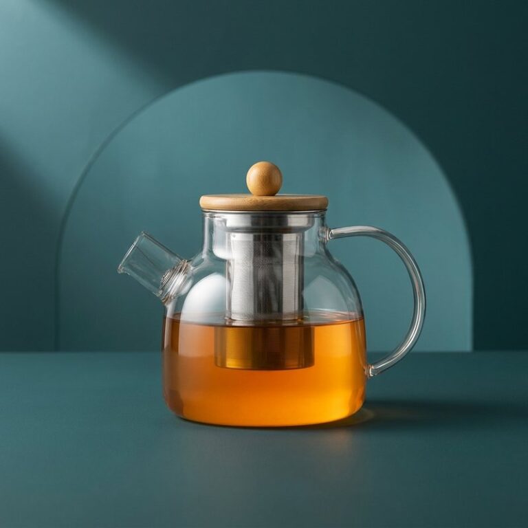 Théière en verre avec infuseur inox remplie de thé